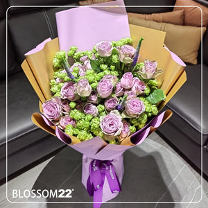 Spray Purple ＆ Mini Eclair Green Roses Bouquet｜多頭紫玫及迷你綠玫瑰花束(Purple Castle） 花束 bouquet 鮮花束 Blossom22°