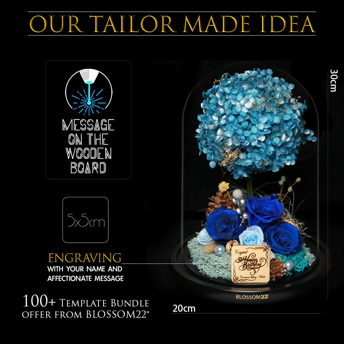 XXL Preserved-Flower•Glass Bell Jar｜特大版保鮮花瓶 - Blue Planet 藍星球  Blossom22hk
