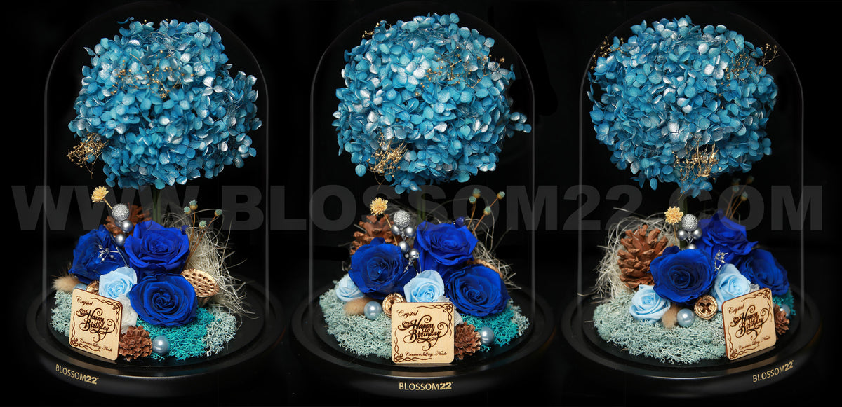 XXL Preserved-Flower•Glass Bell Jar｜特大版保鮮花瓶 - Blue Planet 藍星球  Blossom22hk