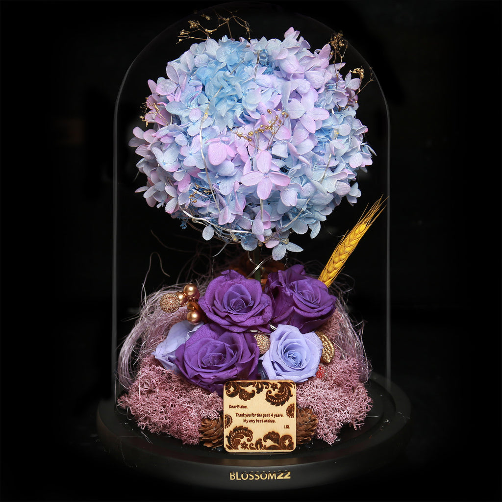 XXL Preserved-Flower•Glass Bell Jar｜特大版保鮮花瓶 - Mixed Purple  Blossom22hk