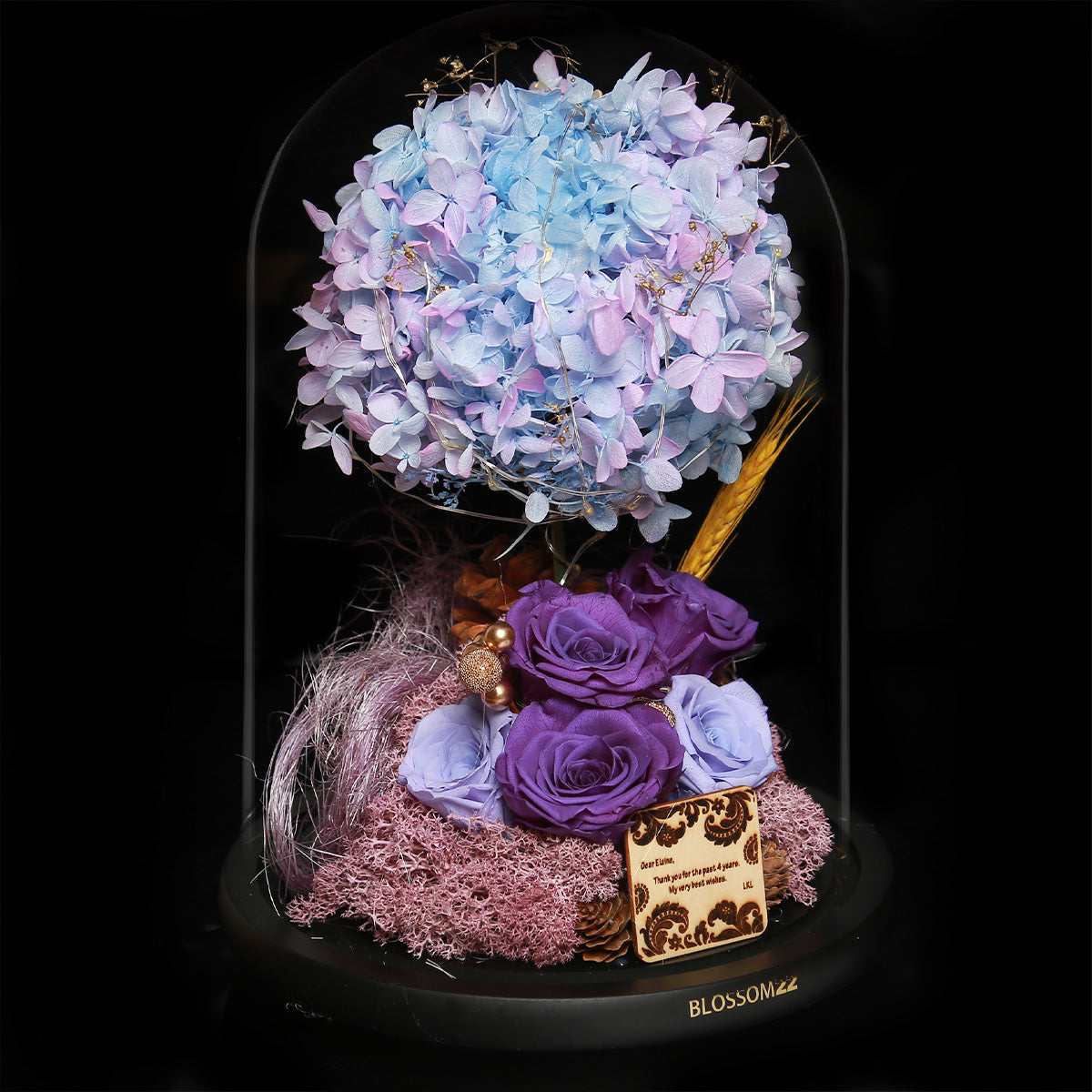 XXL Preserved-Flower•Glass Bell Jar｜特大版保鮮花瓶 - Mixed Purple  Blossom22hk