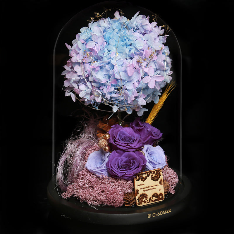 XXL Preserved-Flower•Glass Bell Jar｜特大版保鮮花瓶 - Mixed Purple  Blossom22hk