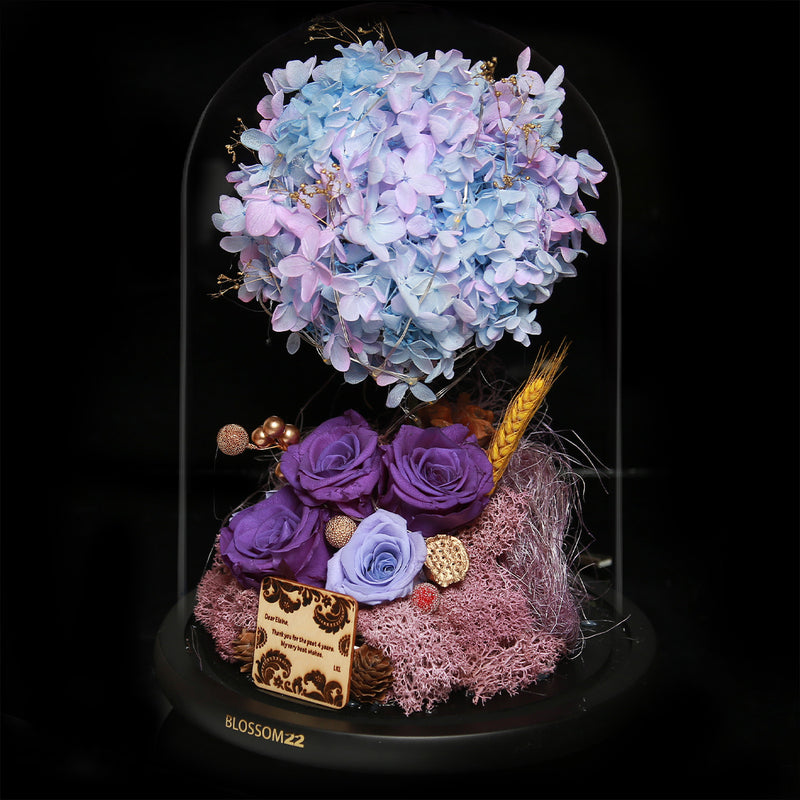 XXL Preserved-Flower•Glass Bell Jar｜特大版保鮮花瓶 - Mixed Purple  Blossom22hk