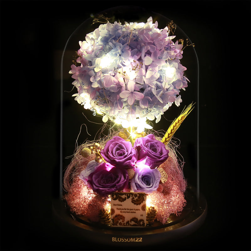 XXL Preserved-Flower•Glass Bell Jar｜特大版保鮮花瓶 - Mixed Purple  Blossom22hk