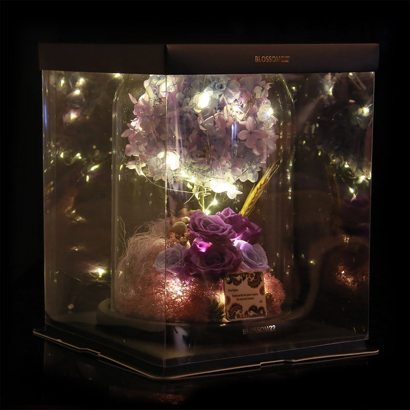 XXL Preserved-Flower•Glass Bell Jar｜特大版保鮮花瓶 - Mixed Purple  Blossom22hk