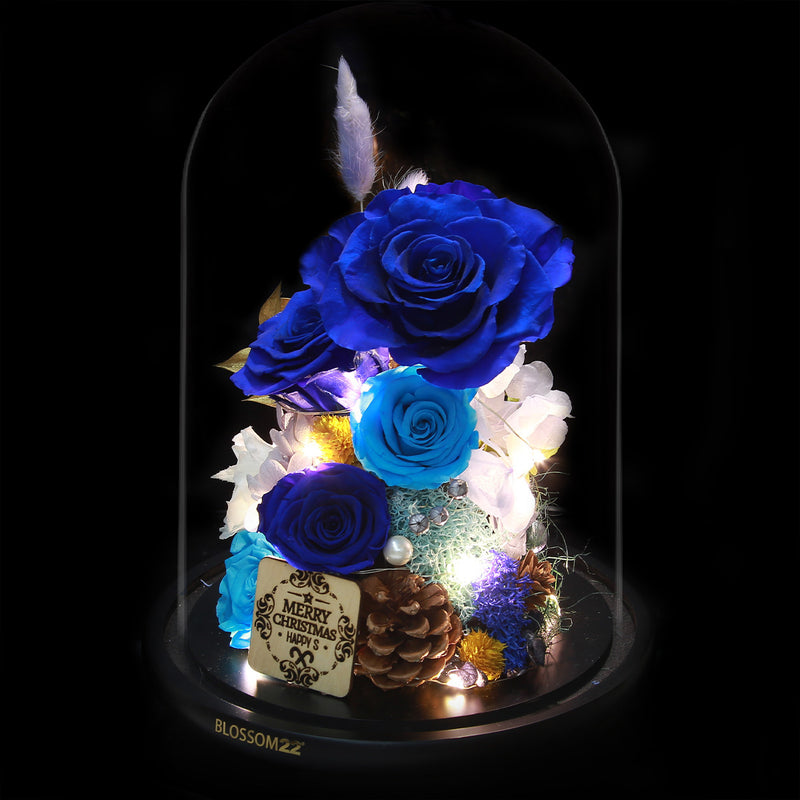 XXL Preserved-Flower•Glass Bell Jar｜特大版保鮮花瓶- Two Tone Blue 雙色藍  Blossom22hk