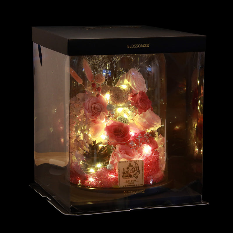 特大版粉色摩絲熊保鮮花瓶｜Pink Moss Bear Preserved Flower Bell Jar (XXL)  Blossom22hk