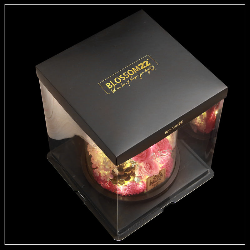 特大版粉色摩絲熊保鮮花瓶｜Pink Moss Bear Preserved Flower Bell Jar (XXL)  Blossom22hk