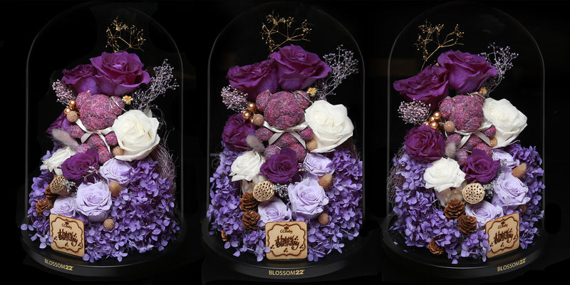 特大版紫色摩絲熊保鮮花瓶｜Purple Moss Bear Preserved Flower Bell Jar (XXL)  Blossom22hk