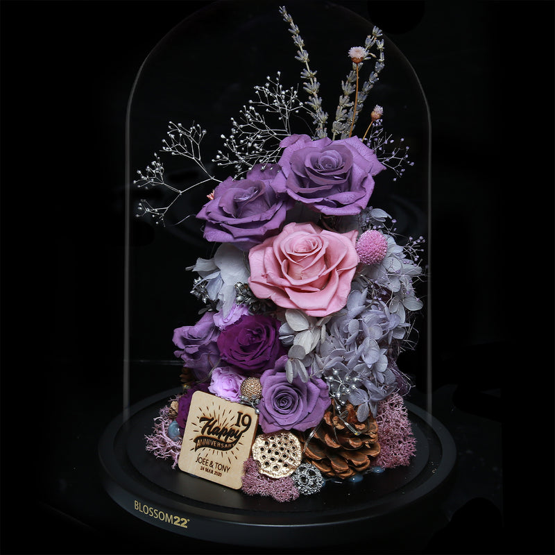 XXL Preserved-Flower•Glass Bell Jar｜特大版保鮮花瓶- Two Tone Purple 雙色紫  Blossom22hk